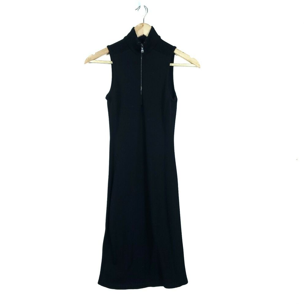 Ralph Lauren Black Label Dress XS Black Partial Zip Mock Neck Sleeveless Mini